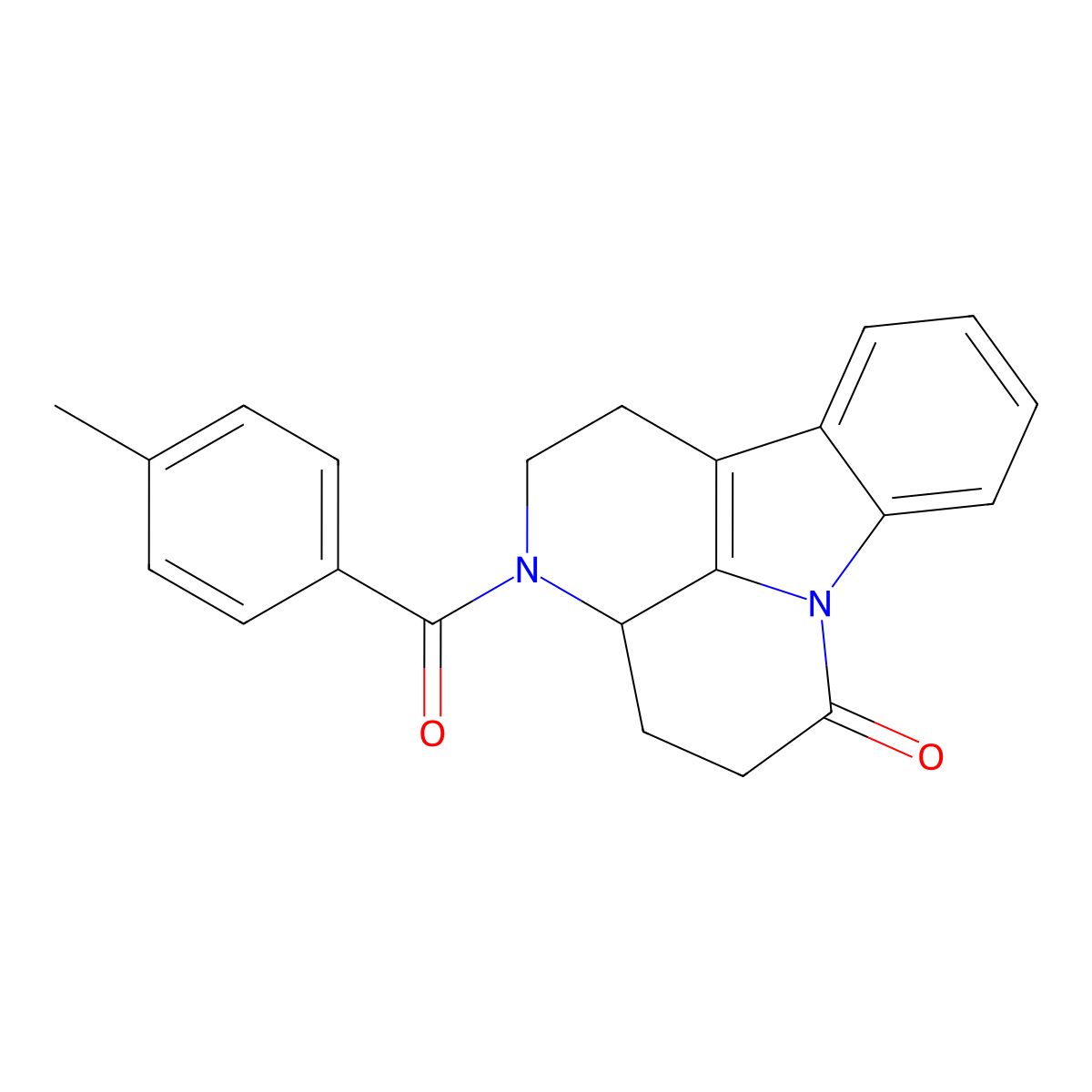 6-[(4-Methyl phenyl)carbonyl]-1,6-diazatetracyclo[7.6.1.0{5,16}.0{10,15}]hexadeca-9(16),10(15),11,13-tetraen-2-one molecular structure, CAS 1147206-35-6