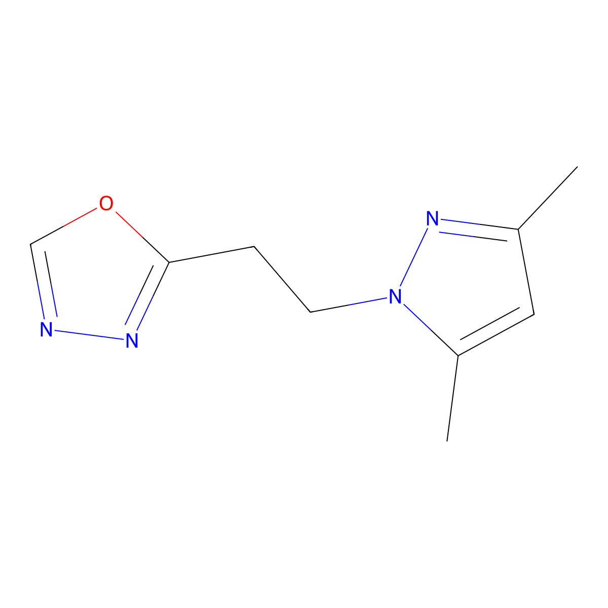 2-[2-(3,5-dimethyl-1H-pyrazol-1-yl)ethyl]-1,3,4-oxadiazole molecular structure, CAS 1147209-36-6