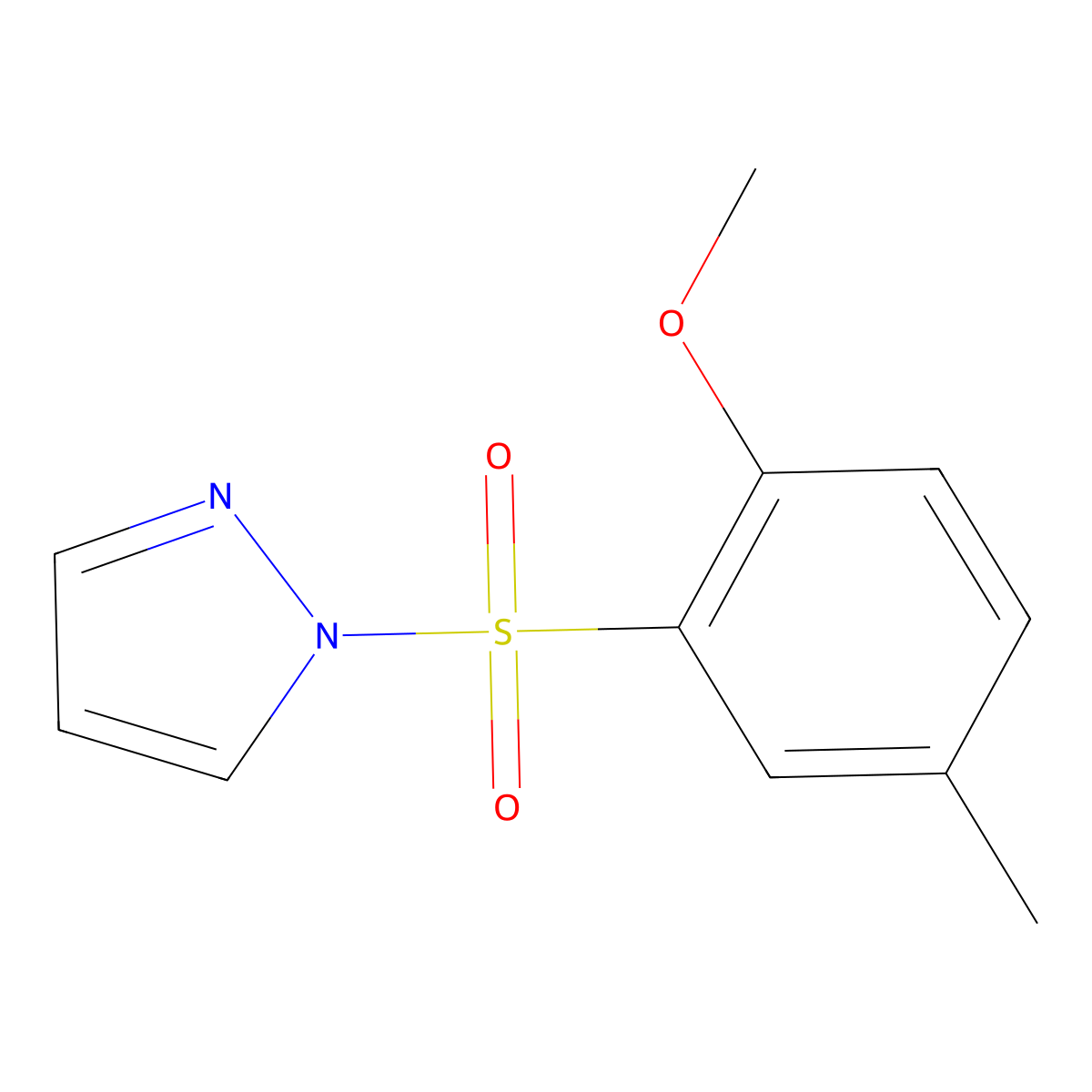 1-(2-methoxy-5-methylbenzenesulfonyl)-1H-pyrazole molecular structure, CAS 1147209-74-2