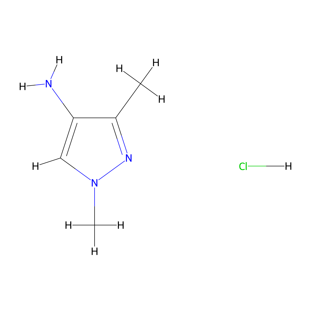 1,3-dimethyl-1H-pyrazol-4-amine hydrochloride molecular structure, CAS 1147222-02-3