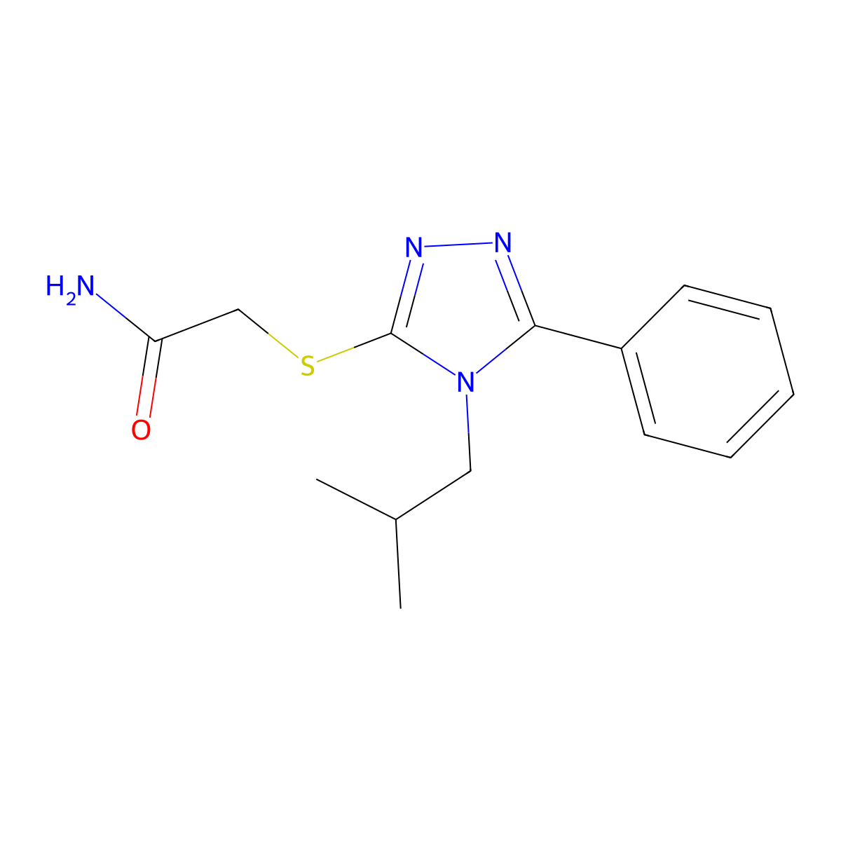 2-{[4-(2-methylpropyl)-5-phenyl-4H-1,2,4-triazol-3-yl]sulfanyl}acetamide molecular structure, CAS 1147226-22-9