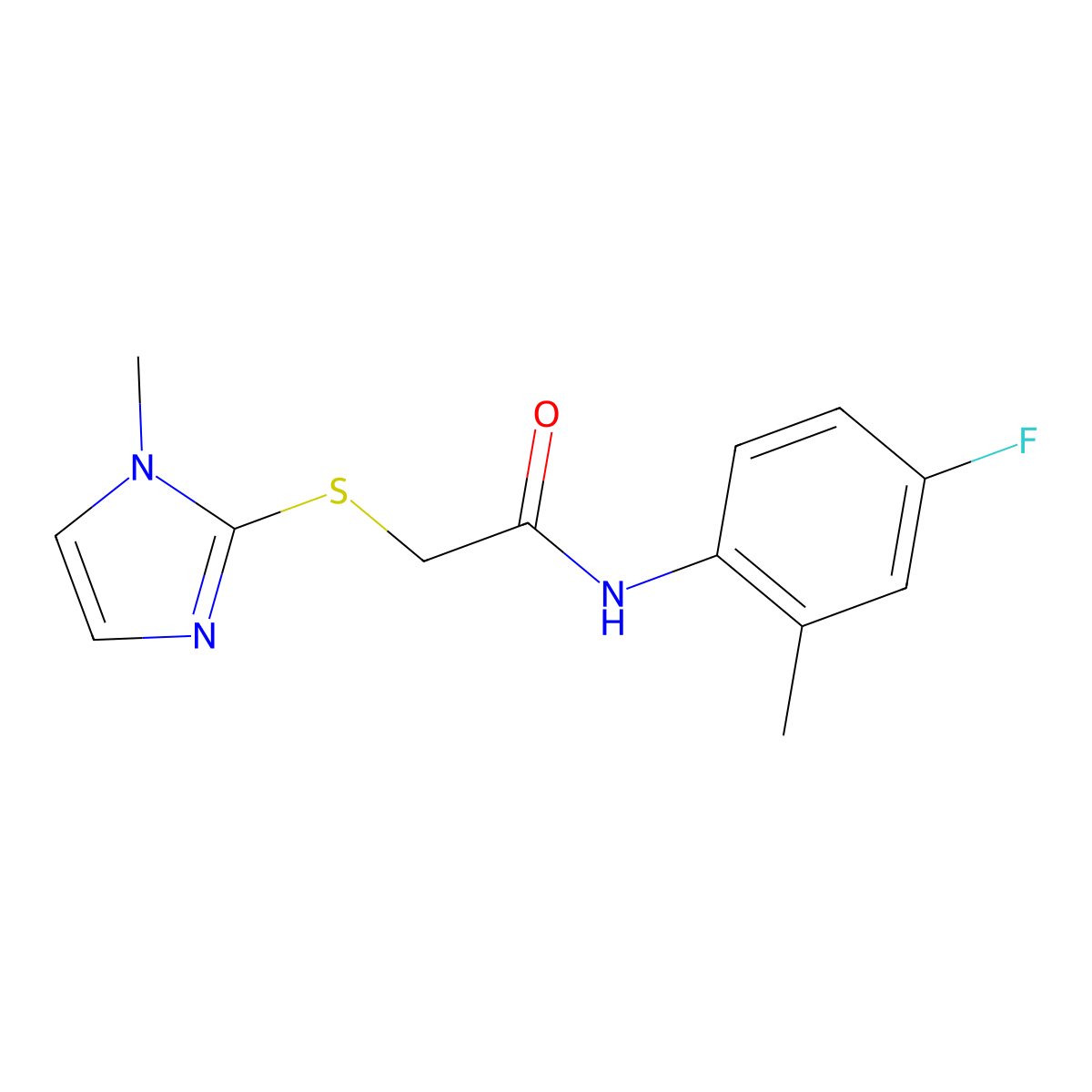 N-(4-fluoro-2-methylphenyl)-2-[(1-methyl-1H-imidazol-2-yl)sulfanyl]acetamide molecular structure, CAS 1147230-64-5