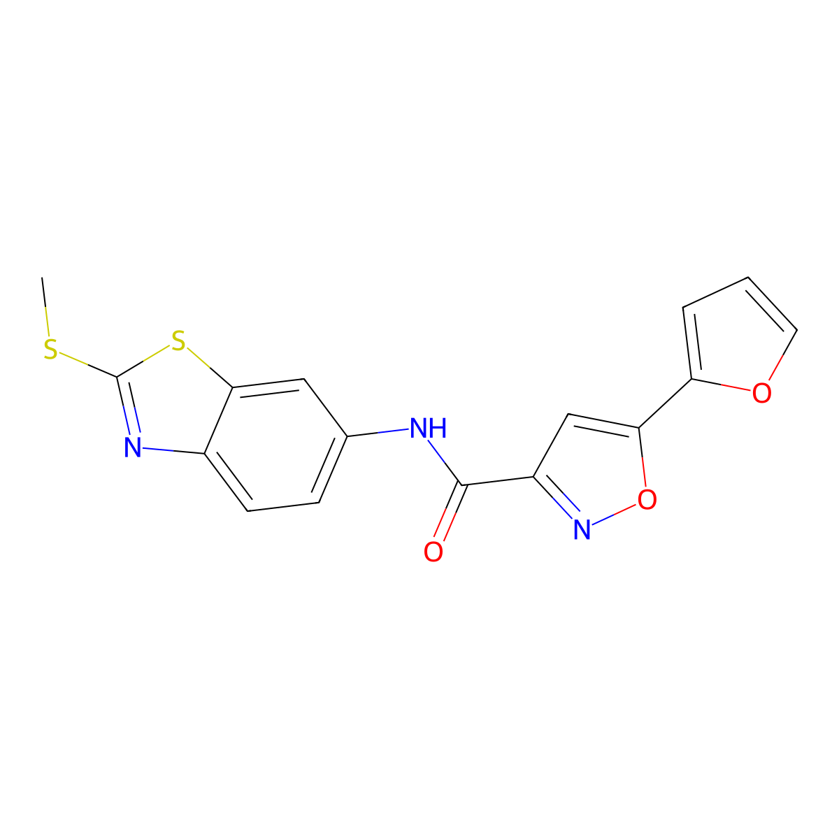 5-(furan-2-yl)-N-[2-(methylsulfanyl)-1,3-benzothiazol-6-yl]-1,2-oxazole-3-carboxamide molecular structure, CAS 1147336-62-6
