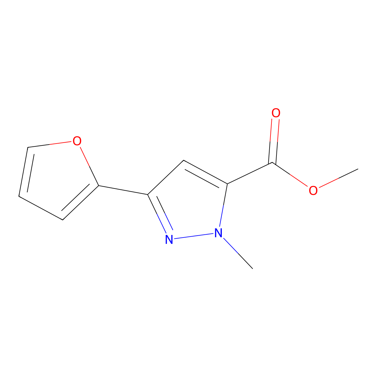 3-(2-Furyl)-1-methyl-pyrazole-5-carboxylic acid methyl ester molecular structure, CAS 114741-26-3