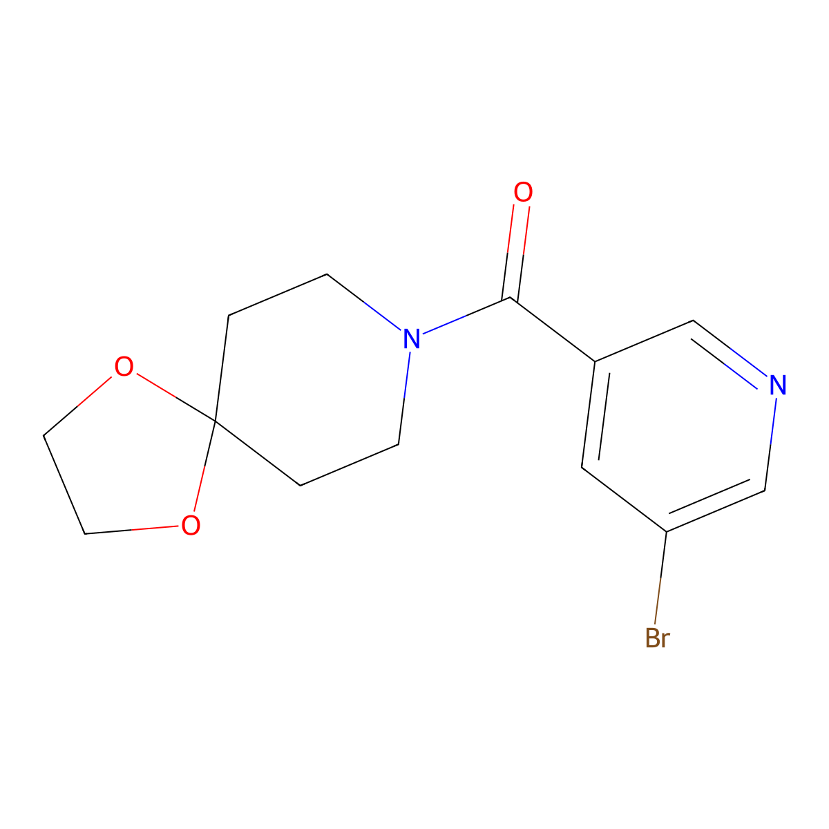 (5-Bromopyridin-3-yl)(1,4-dioxa-8-azaspiro[4.5]decan-8-yl)methanone molecular structure, CAS 1147420-21-0