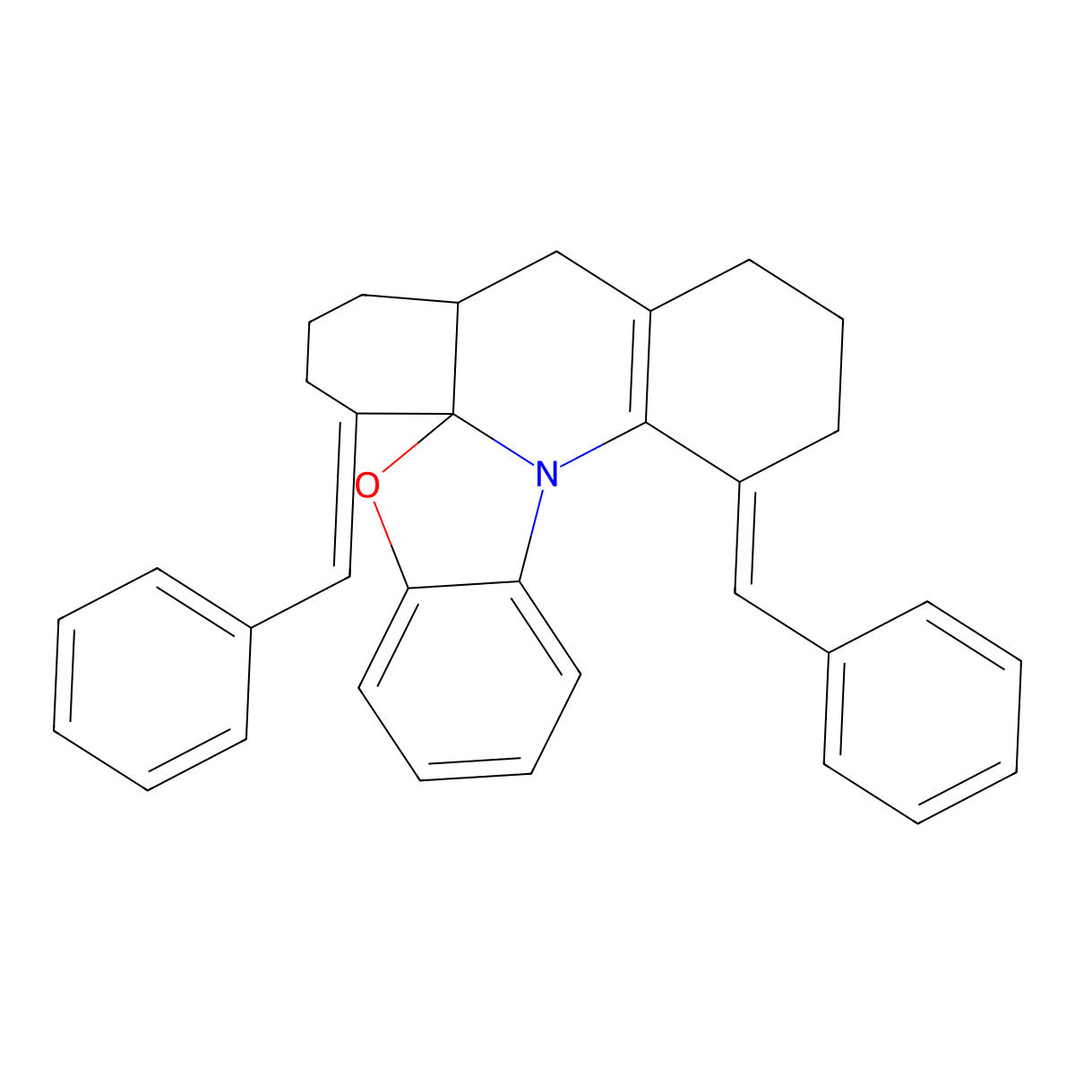 2,12-Dibenzylidene-21-oxa-14-azapentacyclo[12.7.0.01,6.08,13.015,20]henicosa-8(13),15,17,19-tetraene molecular structure, CAS 1147422-35-2
