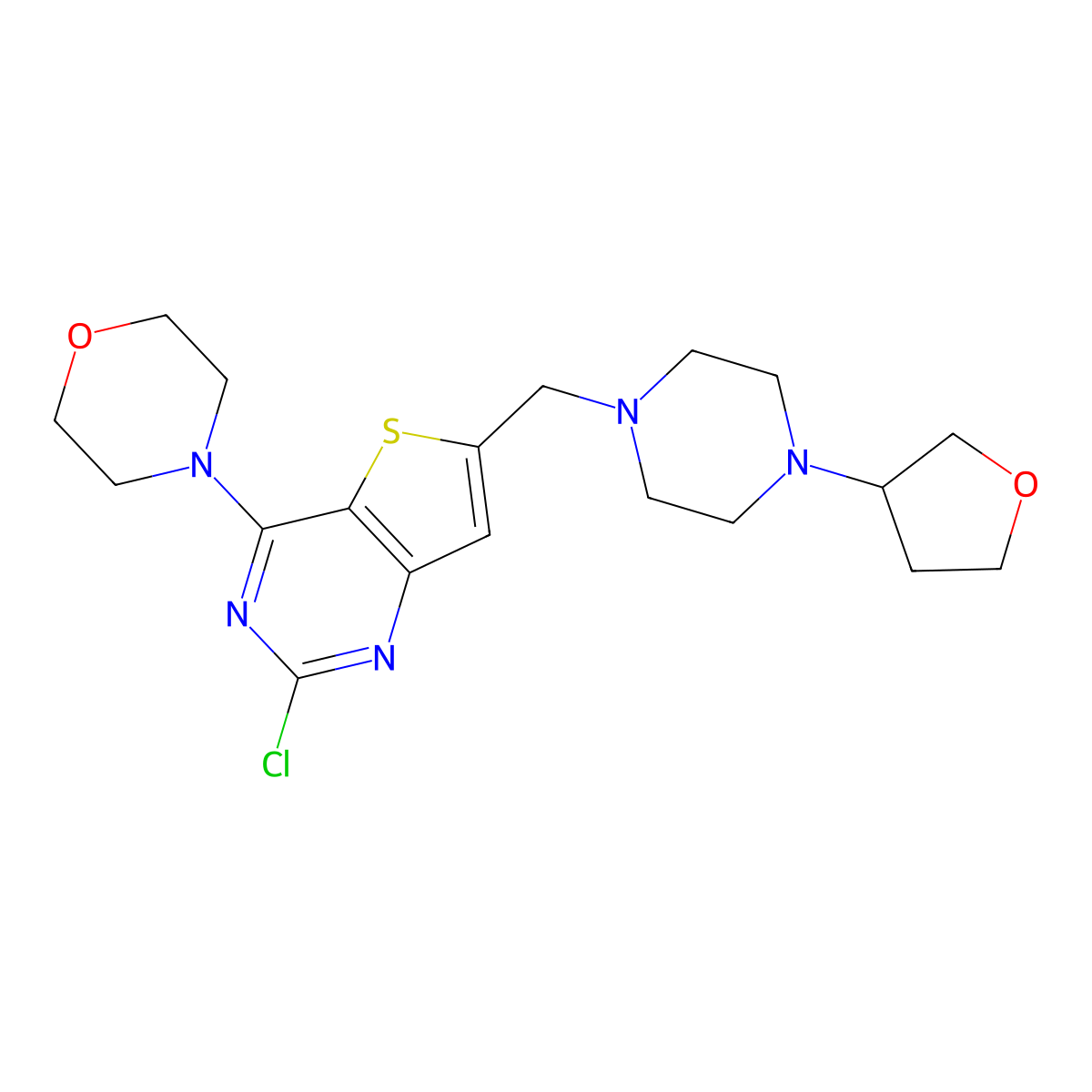 4-(2-Chloro-6-((4-(tetrahydrofuran-3-yl)piperazin-1-yl)methyl)thieno[3,2-d]pyrimidin-4-yl)morpholine molecular structure, CAS 1147422-73-8