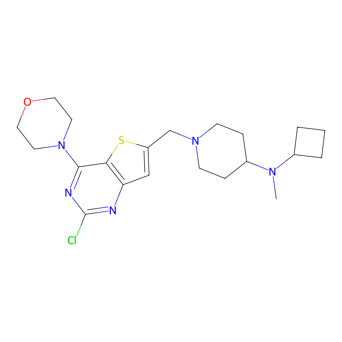 1-((2-chloro-4-morpholinothieno[3,2-d]pyrimidin-6-yl)methyl)-N-cyclobutyl-N-methylpiperidin-4-amine molecular structure, CAS 1147423-09-3