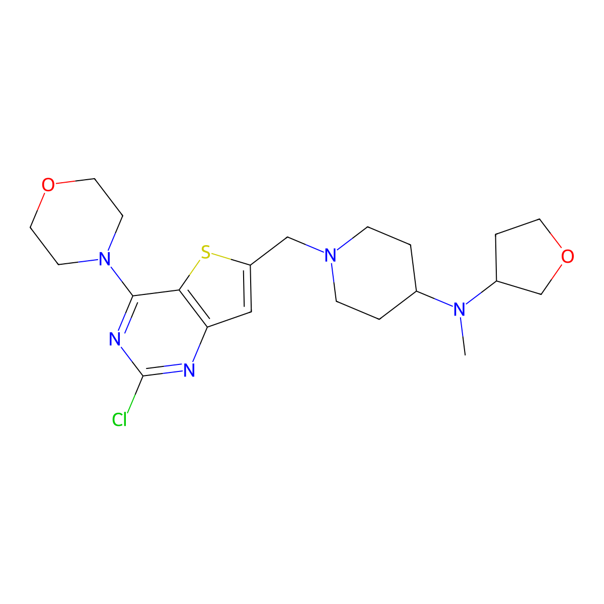 1-((2-chloro-4-morpholinothieno[3,2-d]pyrimidin-6-yl)methyl)-N-methyl-N-(tetrahydrofuran-3-yl)piperidin-4-amine molecular structure, CAS 1147423-11-7