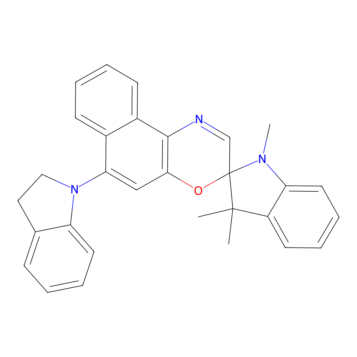 Spiro[2H-indole-2,3'-[3H]naphth[2,1-b][1,4]oxazine], 6'-(2,3-dihydro-1H-indol-1-yl)-1,3-dihydro-1,3,3-trimethyl- molecular structure, CAS 114747-44-3
