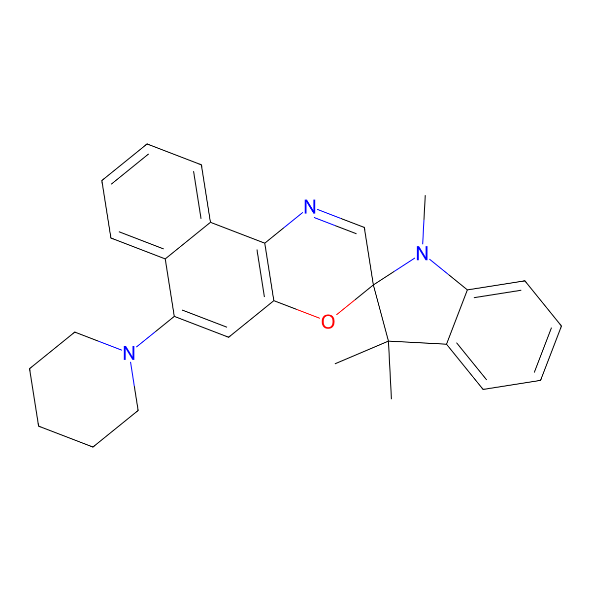 Spiro[2H-indole-2,3'-[3H]naphth[2,1-b][1,4]oxazine], 1,3-dihydro-1,3,3-trimethyl-6'-(1-piperidinyl)- molecular structure, CAS 114747-45-4