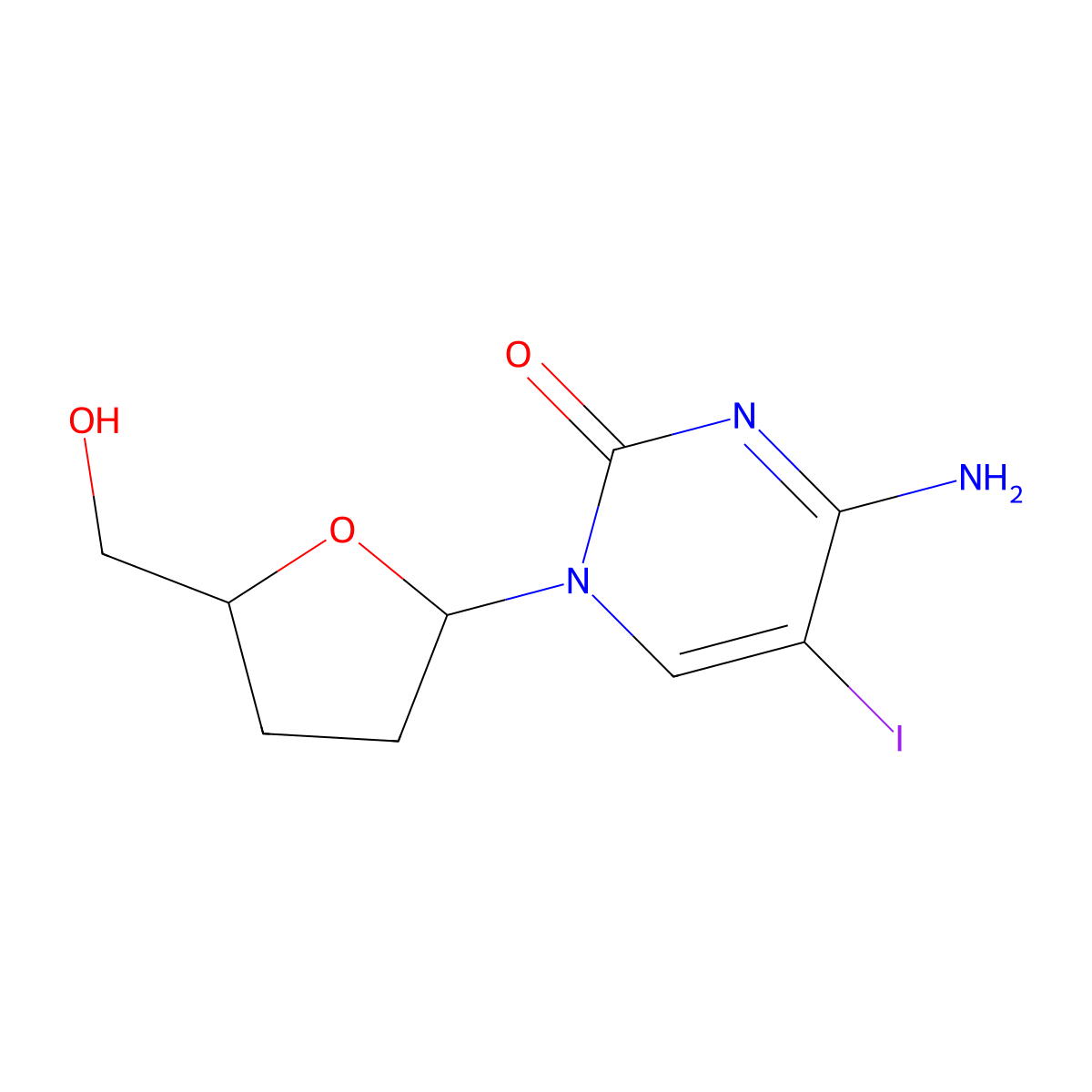 4-Amino-1-((2R,5S)-5-(hydroxymethyl)tetrahydrofuran-2-yl)-5-iodopyrimidin-2(1H)-one molecular structure, CAS 114748-57-1