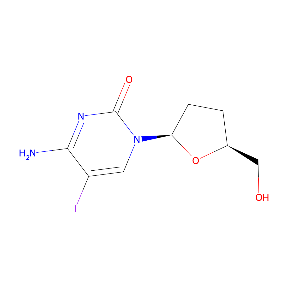 4-Amino-1-((2R,5S)-5-(hydroxymethyl)tetrahydrofuran-2-yl)-5-iodopyrimidin-2(1H)-one molecular structure, CAS 114748-57-1