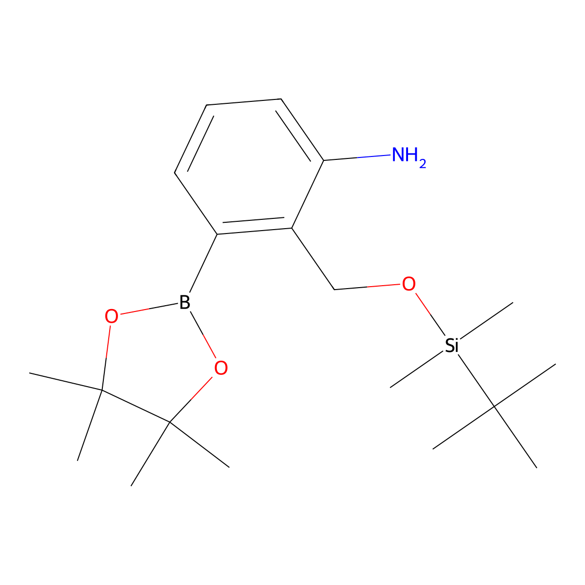 2-(((tert-Butyldimethylsilyl)oxy)methyl)-3-(4,4,5,5-tetramethyl-1,3,2-dioxaborolan-2-yl)aniline molecular structure, CAS 1147531-06-3