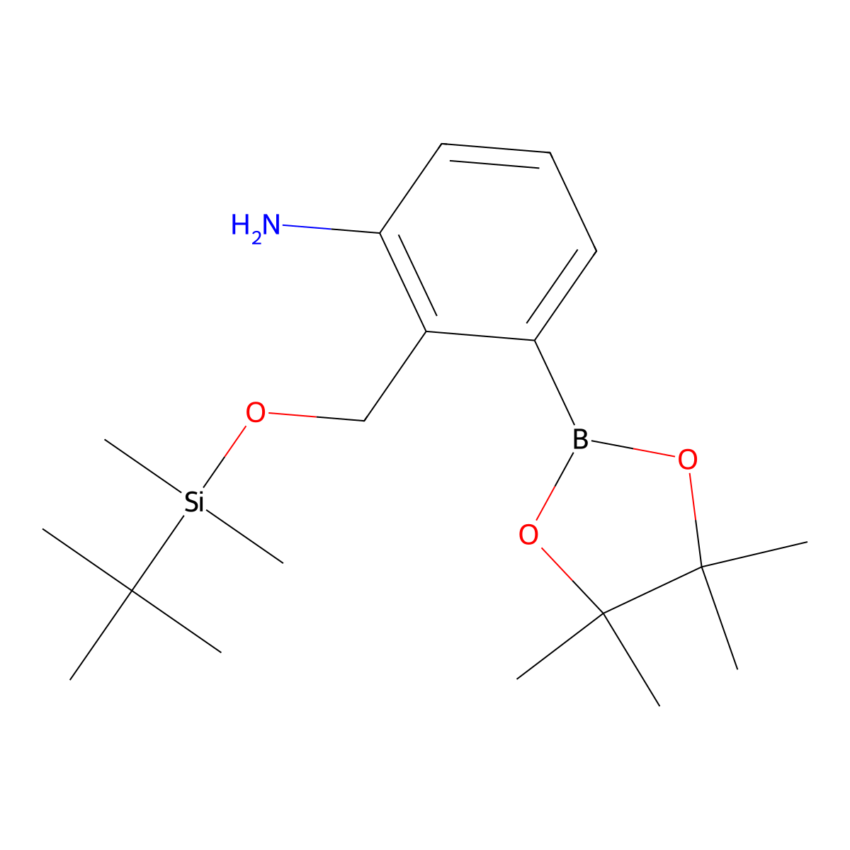 2-(((tert-Butyldimethylsilyl)oxy)methyl)-3-(4,4,5,5-tetramethyl-1,3,2-dioxaborolan-2-yl)aniline molecular structure, CAS 1147531-06-3
