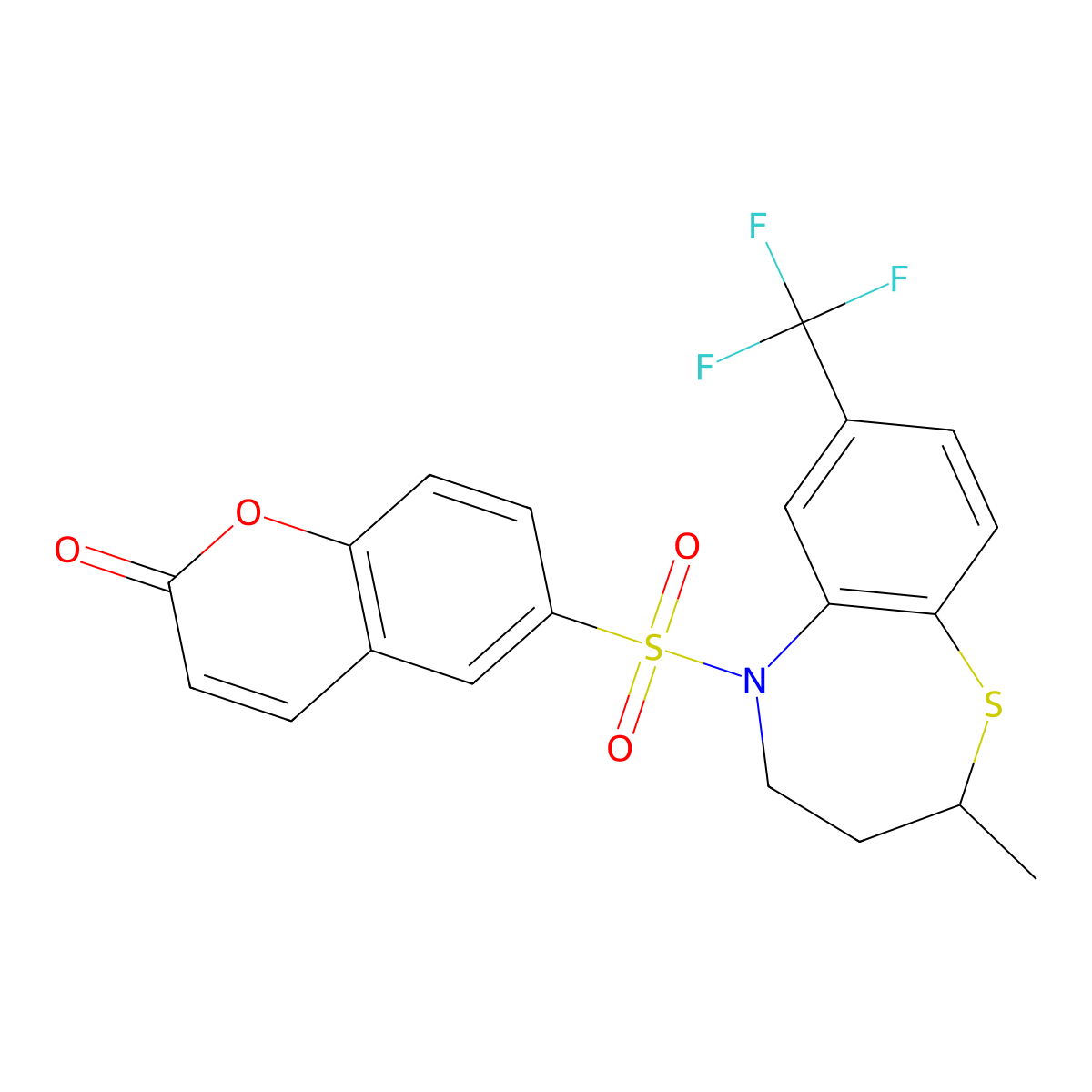 6-{[2-methyl-7-(trifluoromethyl)-2,3,4,5-tetrahydro-1,5-benzothiazepin-5-yl]sulfonyl}-2H-chromen-2-one molecular structure, CAS 1147644-57-2