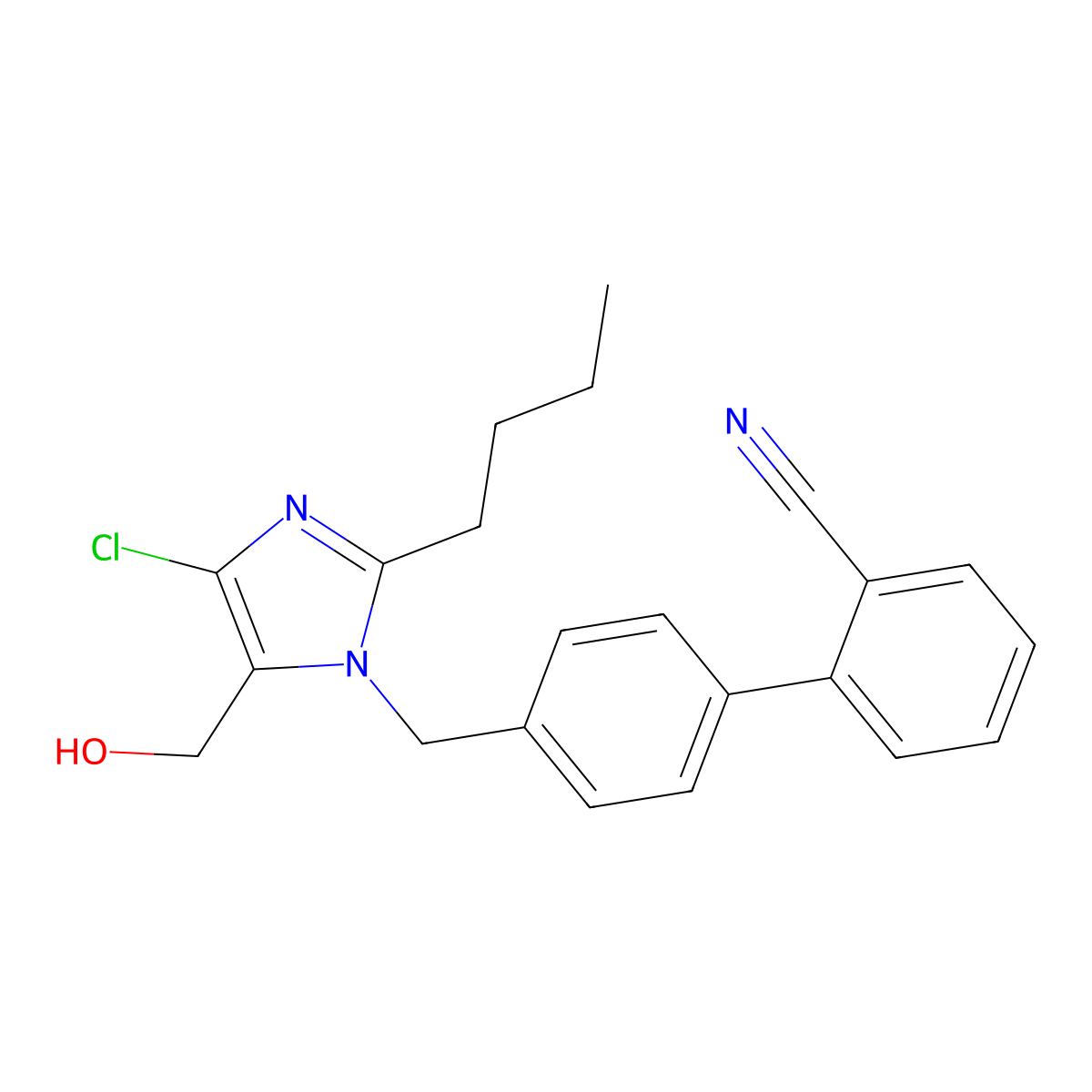 4'-((2-Butyl-4-chloro-5-(hydroxymethyl)-1H-imidazol-1-yl)methyl)(1,1'-biphenyl)-2-carbonitrile molecular structure, CAS 114772-55-3