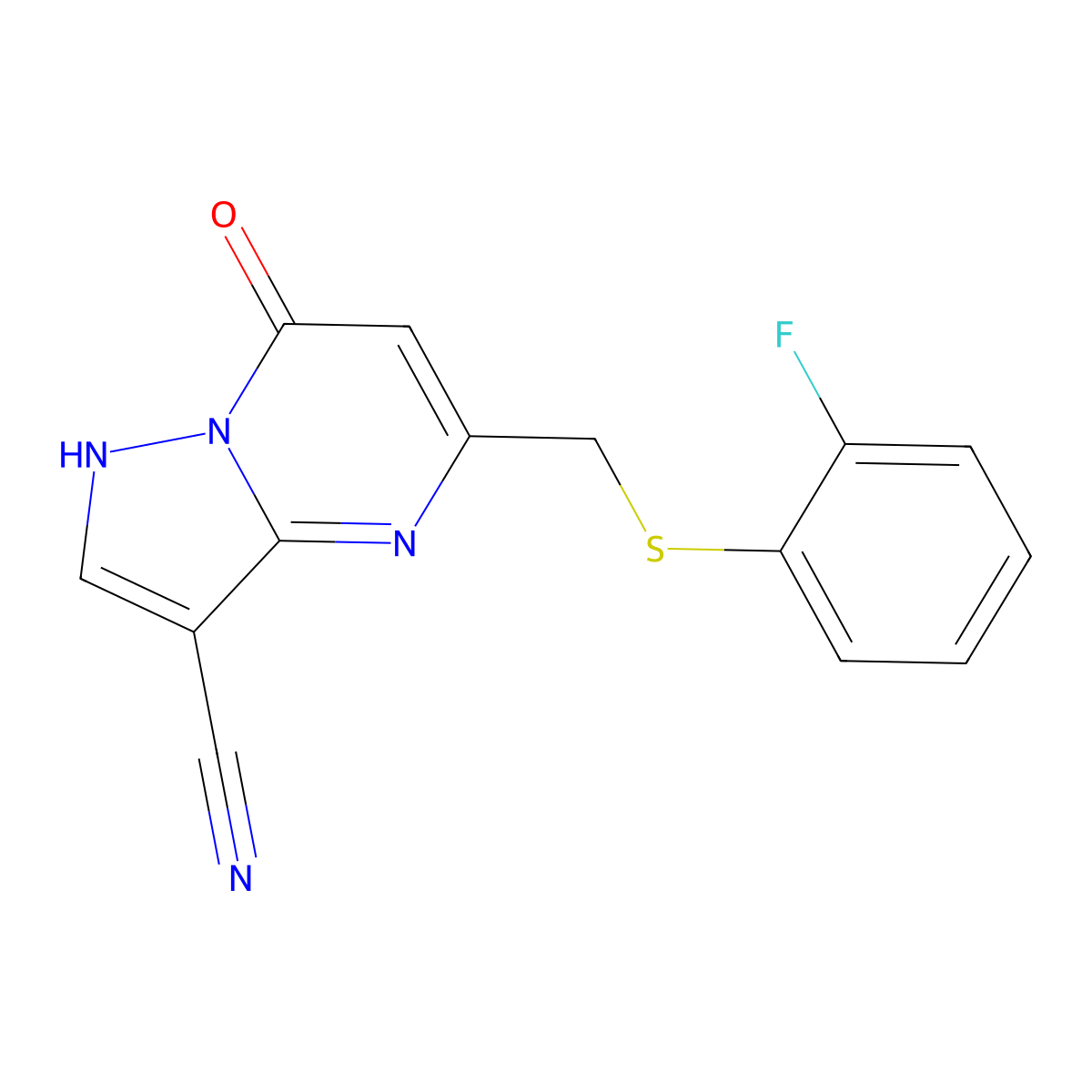 5-{[(2-Fluorophenyl)sulfanyl]methyl}-7-hydroxypyrazolo[1,5-a]pyrimidine-3-carbonitrile molecular structure, CAS 1147736-74-0