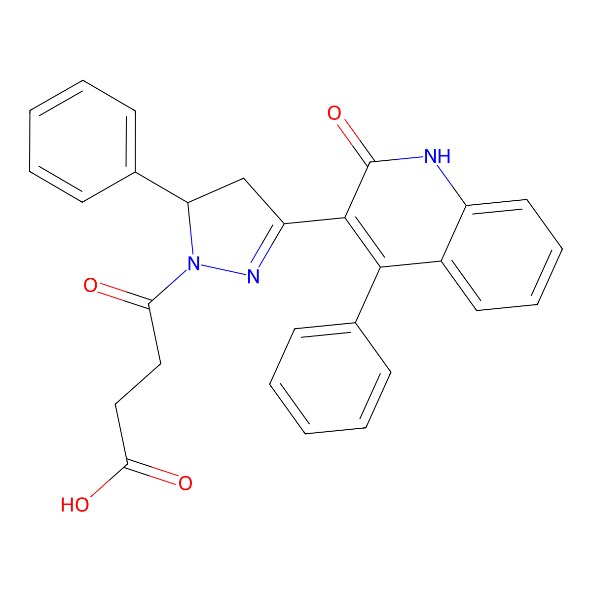4-oxo-4-[3-(2-oxo-4-phenyl-1,2-dihydroquinolin-3-yl)-5-phenyl-4,5-dihydro-1H-pyrazol-1-yl]butanoic acid molecular structure, CAS 1147760-56-2