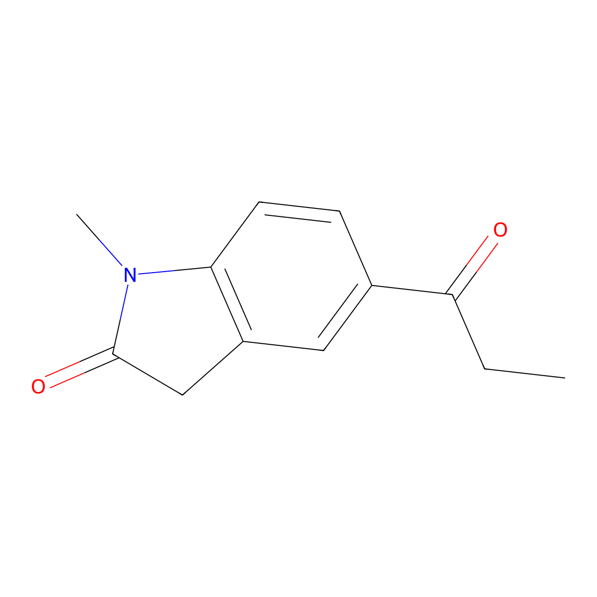 1-methyl-5-propanoyl-2,3-dihydro-1H-indol-2-one molecular structure, CAS 1147762-58-0