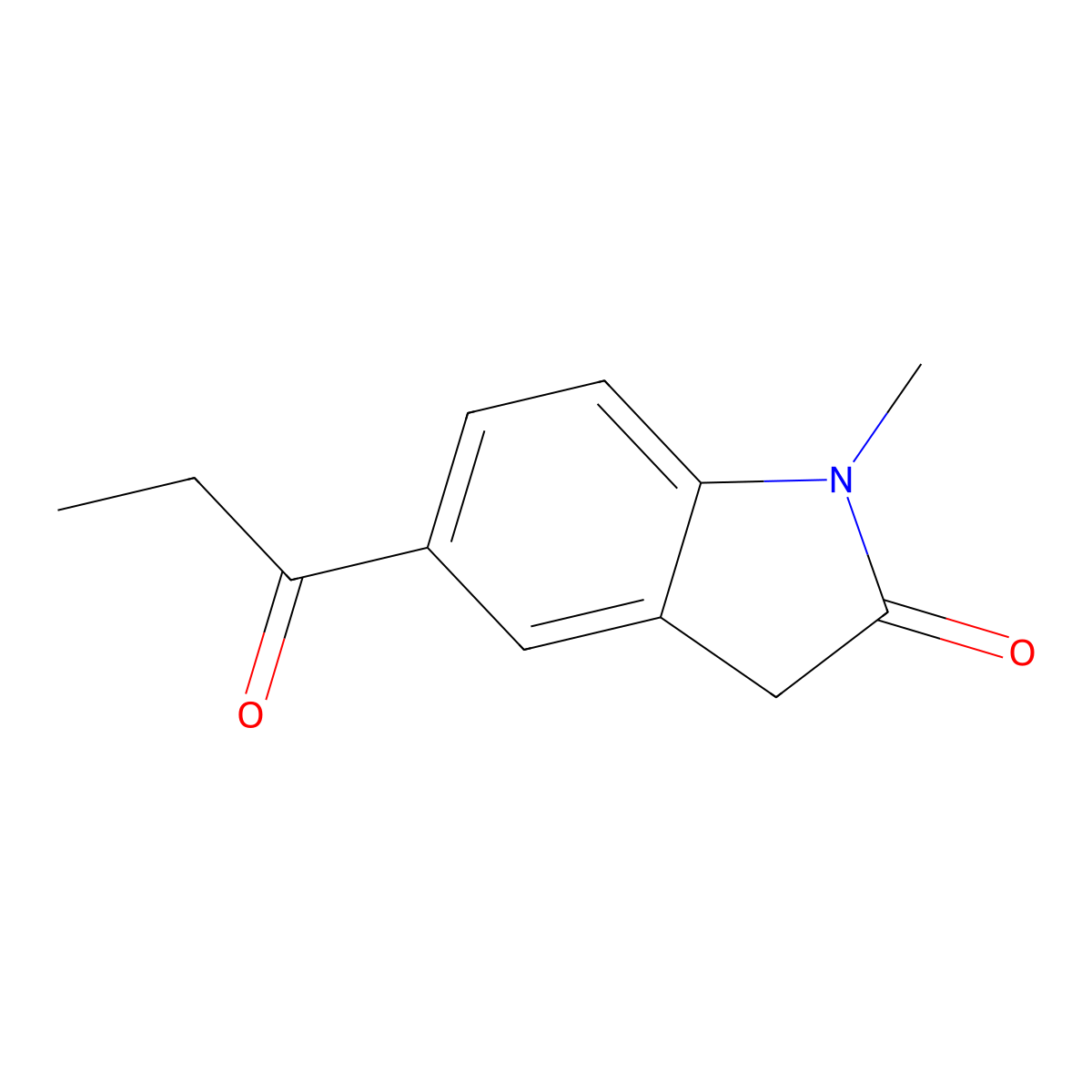 1-methyl-5-propanoyl-2,3-dihydro-1H-indol-2-one molecular structure, CAS 1147762-58-0
