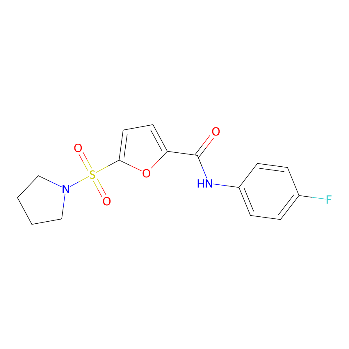 N-(4-fluorophenyl)-5-(pyrrolidine-1-sulfonyl)furan-2-carboxamide molecular structure, CAS 1147766-82-2