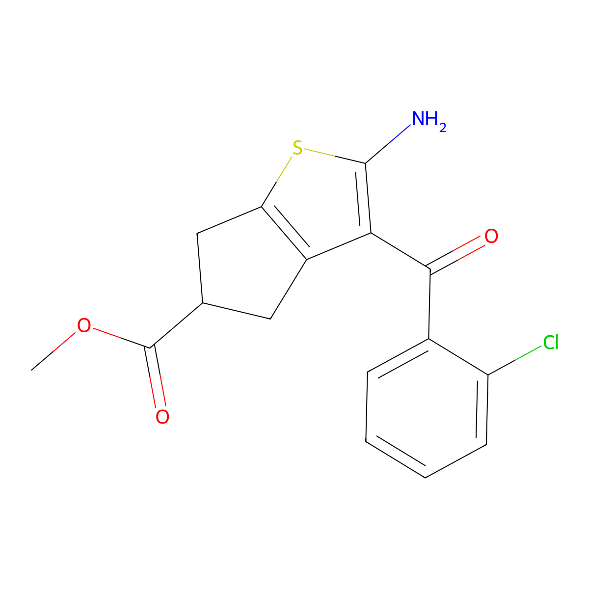 methyl 2-amino-3-(2-chlorobenzoyl)-5,6-dihydro-4H-cyclopenta[b]thiophene-5-carboxylate molecular structure, CAS 114777-66-1