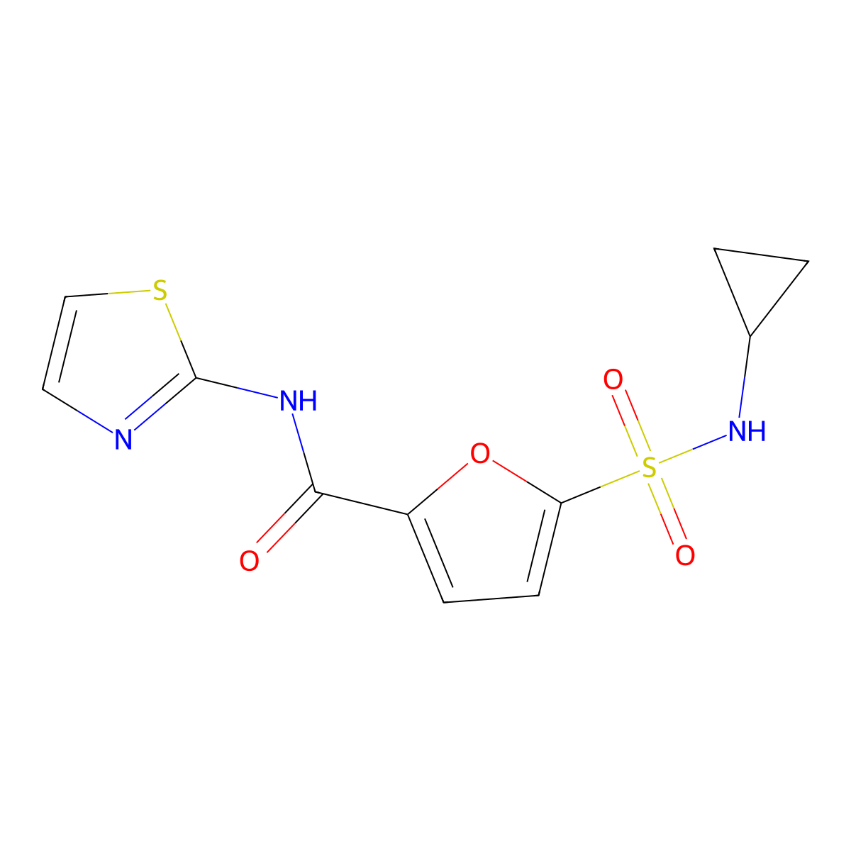 5-(cyclopropylsulfamoyl)-N-(1,3-thiazol-2-yl)furan-2-carboxamide molecular structure, CAS 1147827-81-3