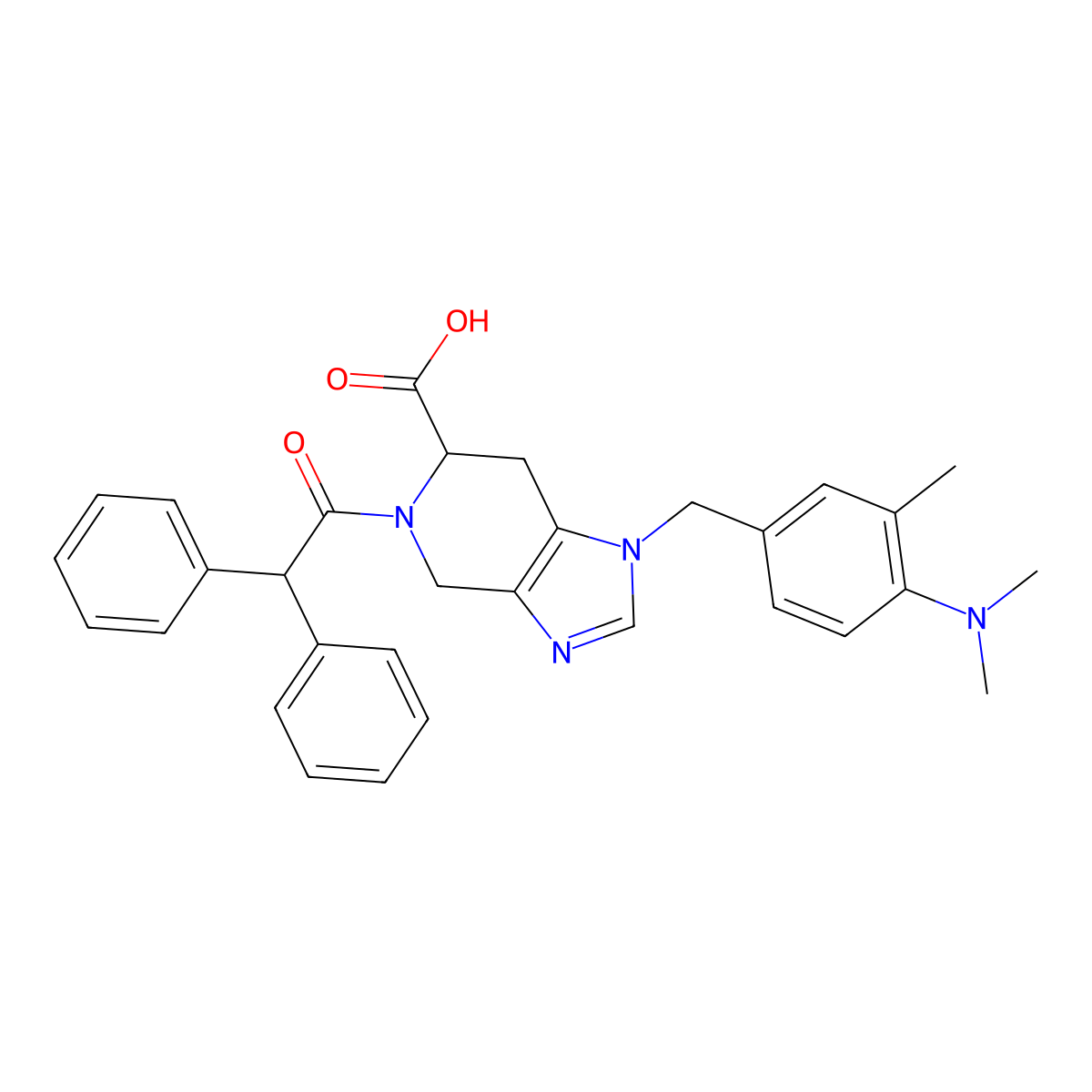 1-((4-(dimethylamino)-3-methylphenyl)methyl)-5-(diphenylacetyl)-4,5,6,7-tetrahydro-1H-imidazo(4,5-c)pyridine-6-carboxylic acid molecular structure, CAS 114785-14-7