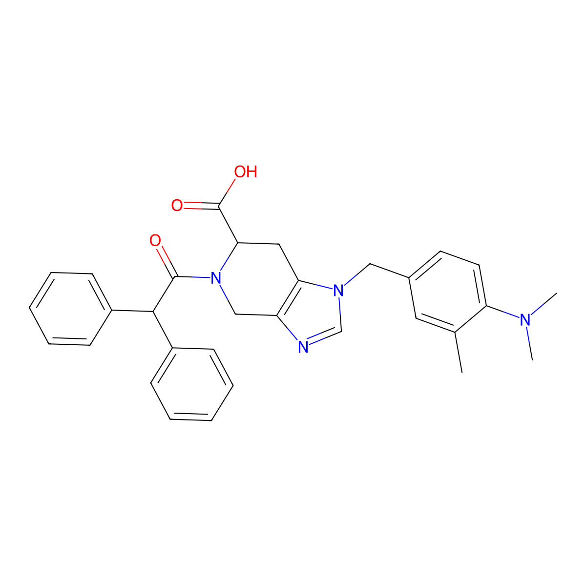 1-((4-(dimethylamino)-3-methylphenyl)methyl)-5-(diphenylacetyl)-4,5,6,7-tetrahydro-1H-imidazo(4,5-c)pyridine-6-carboxylic acid molecular structure, CAS 114785-14-7