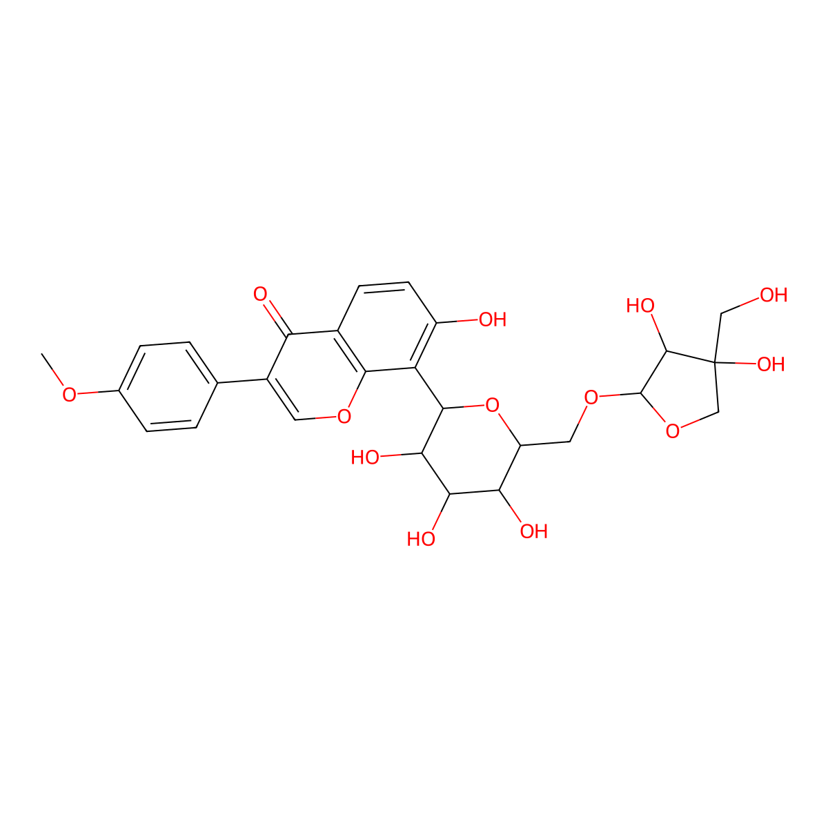 8-[(2S,3R,4R,5S,6R)-6-[[(2R,3R,4R)-3,4-dihydroxy-4-(hydroxymethyl)oxolan-2-yl]oxymethyl]-3,4,5-trihydroxyoxan-2-yl]-7-hydroxy-3-(4-methoxyphenyl)chromen-4-one molecular structure, CAS 1147858-78-3
