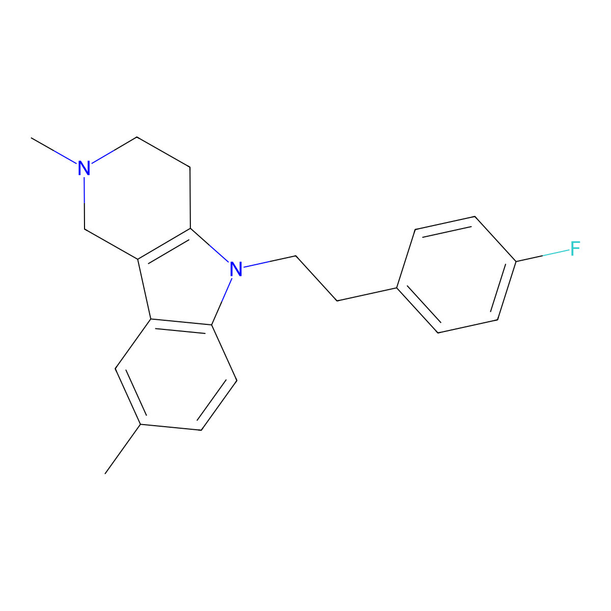 5-(4-fluorophenethyl)-2,8-dimethyl-2,3,4,5-tetrahydro-1H-pyrido[4,3-b]indole molecular structure, CAS 1147893-24-0