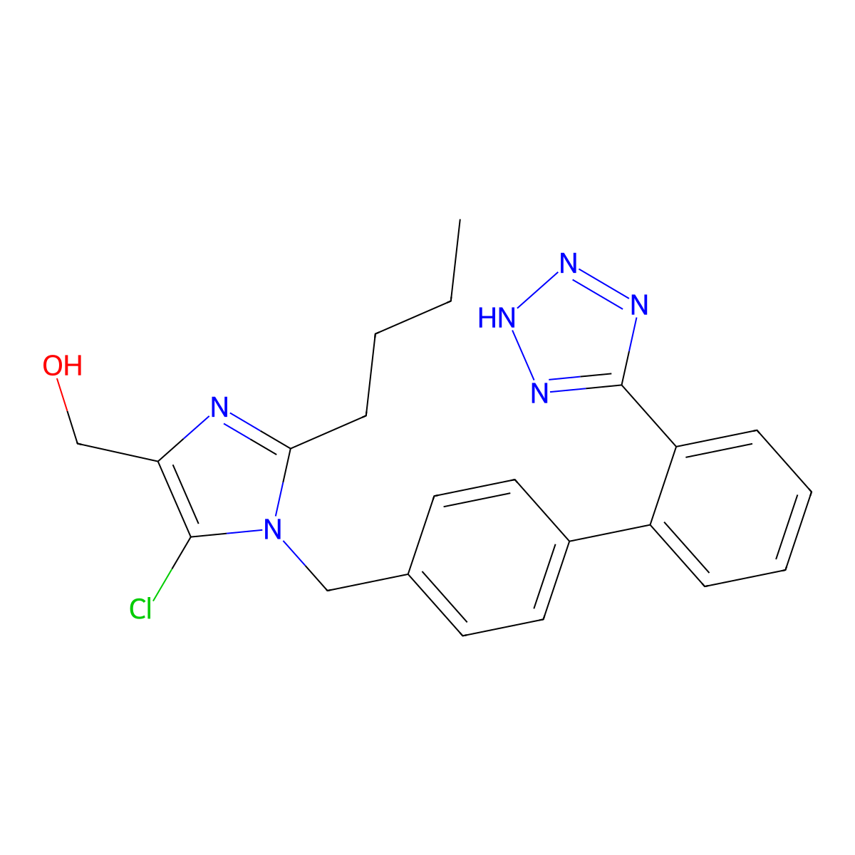 1H-Imidazole-4-methanol, 2-butyl-5-chloro-1-((2'-(2H-tetrazol-5-yl)(1,1'-biphenyl)-4-yl)methyl)- molecular structure, CAS 114799-13-2