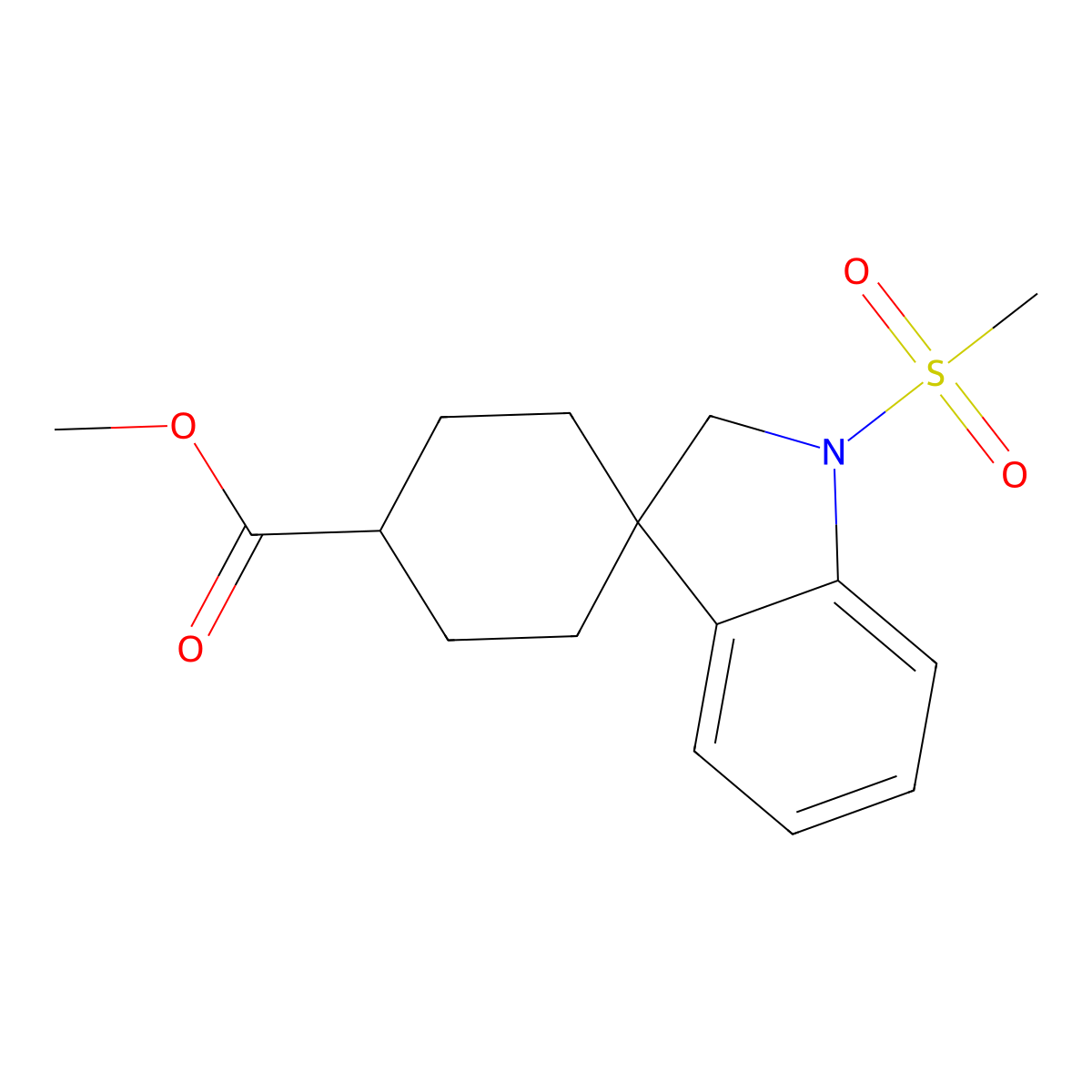 trans-Methyl 1'-(methylsulfonyl)spiro[cyclohexane-1,3'-indoline]-4-carboxylate molecular structure, CAS 1148009-65-7