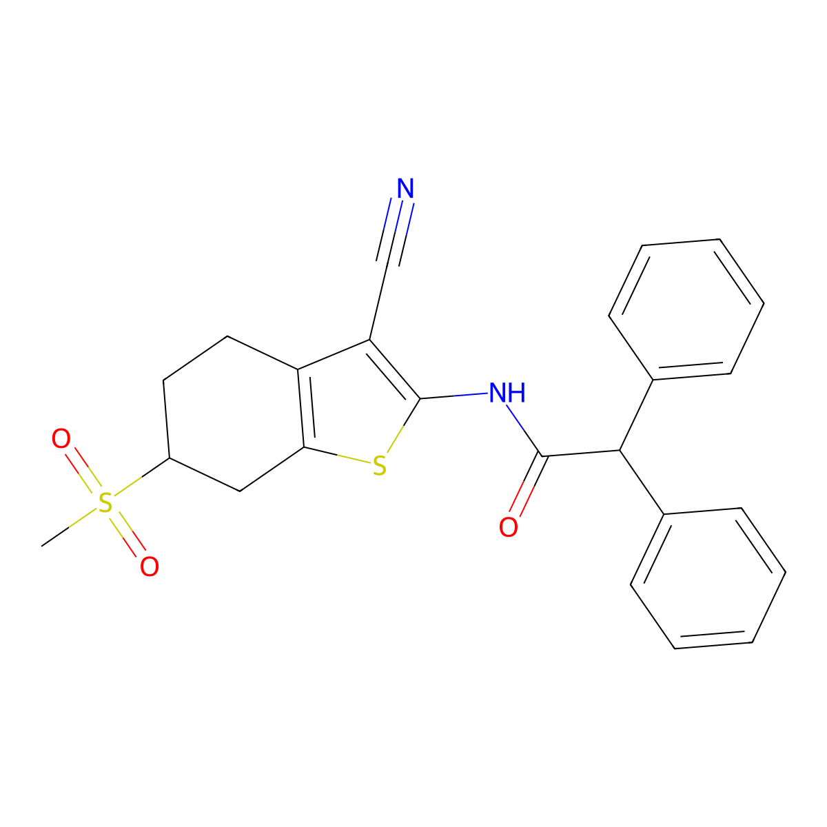 N-(3-cyano-6-methanesulfonyl-4,5,6,7-tetrahydro-1-benzothiophen-2-yl)-2,2-diphenylacetamide molecular structure, CAS 1148027-15-9