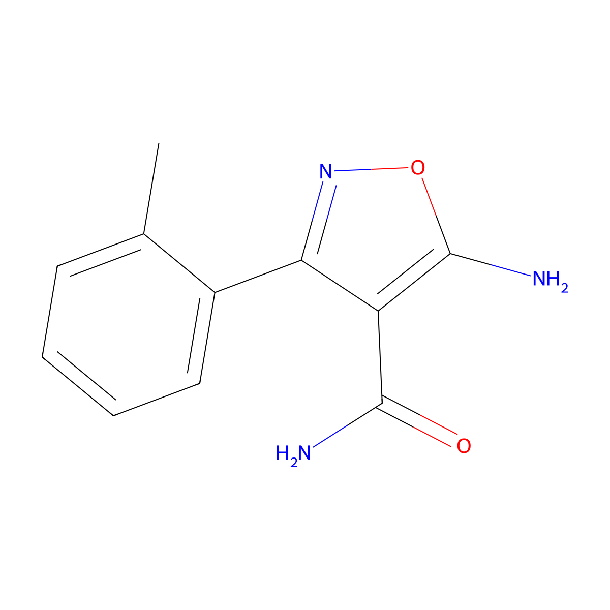 5-Amino-3-(2-methylphenyl)-1,2-oxazole-4-carboxamide molecular structure, CAS 1148027-16-0
