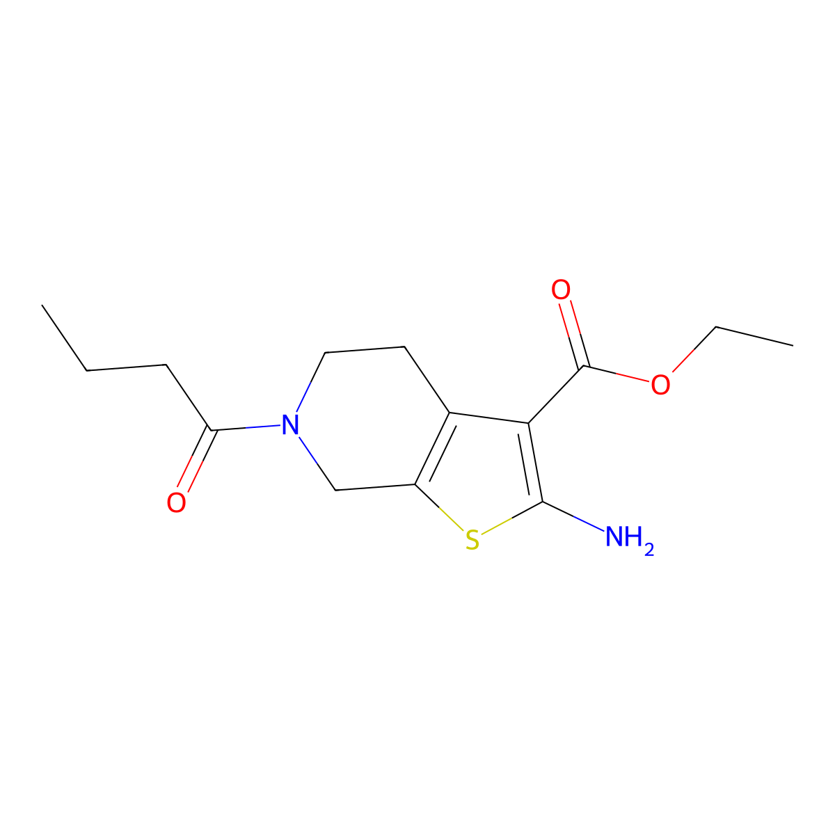 ethyl 2-amino-6-butanoyl-4H,5H,6H,7H-thieno[2,3-c]pyridine-3-carboxylate molecular structure, CAS 1148027-17-1