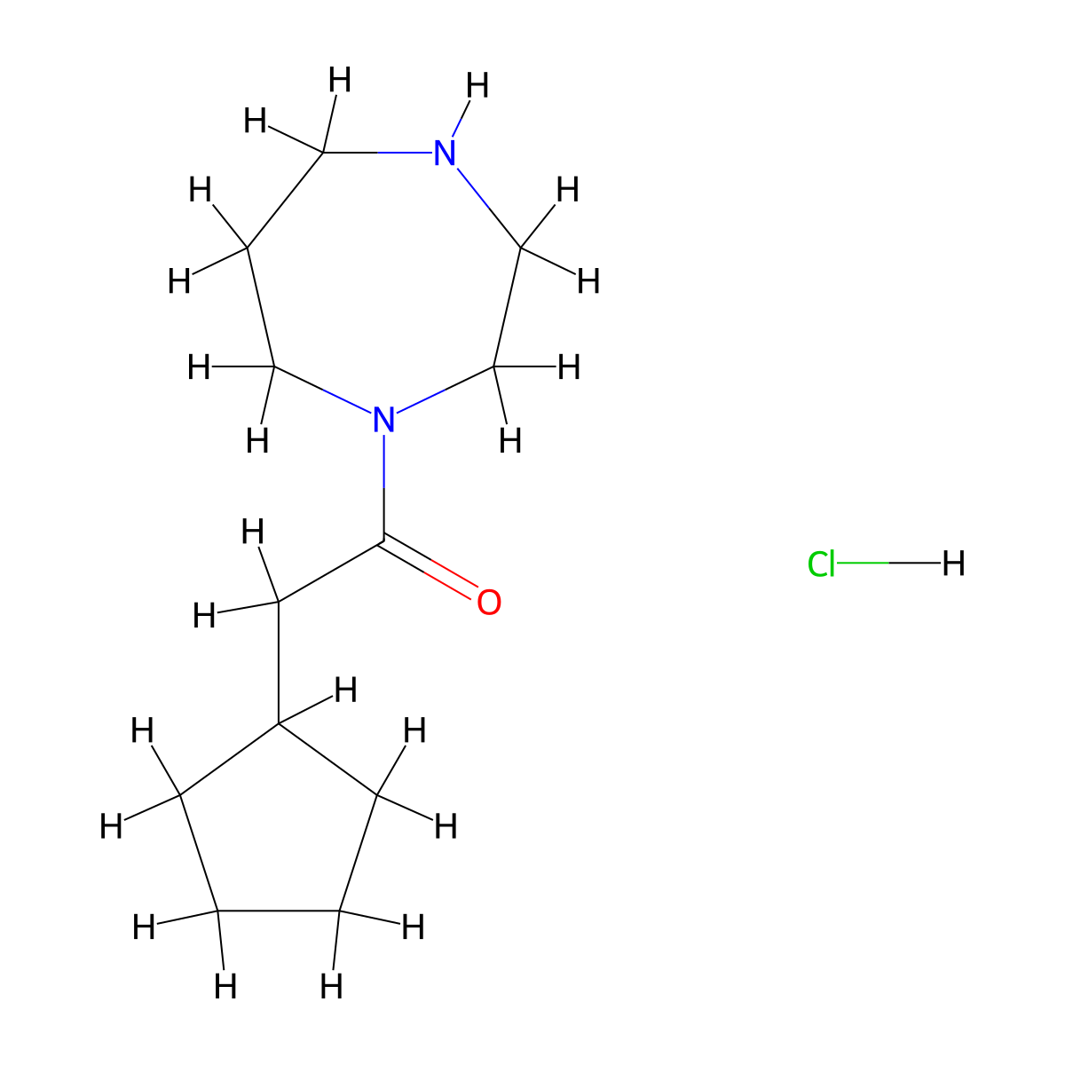 2-Cyclopentyl-1-(1,4-diazepan-1-yl)ethan-1-one hydrochloride molecular structure, CAS 1148033-43-5