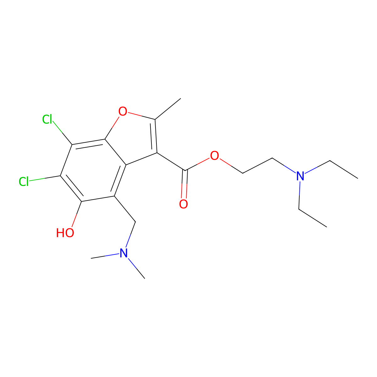 2-(Diethylamino)ethyl 6,7-dichloro-4-[(dimethylamino)methyl]-5-hydroxy-2-methyl-1-benzofuran-3-carboxylate molecular structure, CAS 114829-14-0