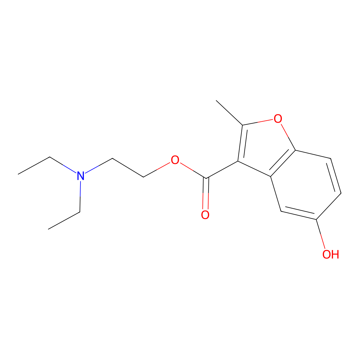 3-Benzofurancarboxylic acid, 5-hydroxy-2-methyl-, 2-(diethylamino)ethyl ester molecular structure, CAS 114829-20-8