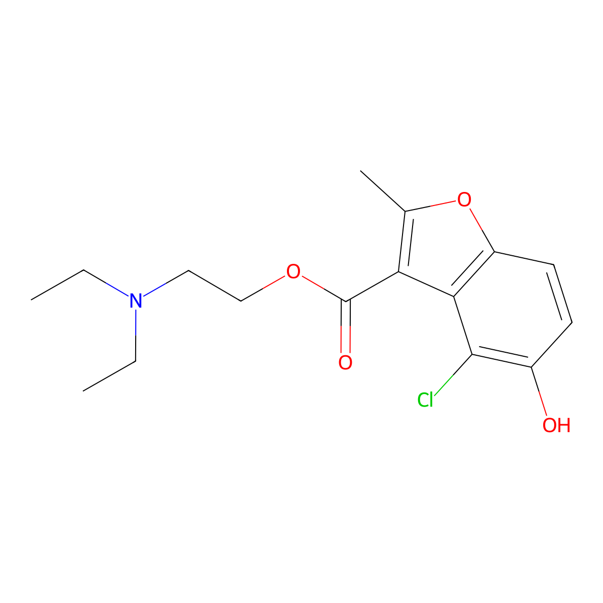 3-Benzofurancarboxylic acid, 4-chloro-5-hydroxy-2-methyl-, 2-(diethylamino)ethyl ester molecular structure, CAS 114829-23-1