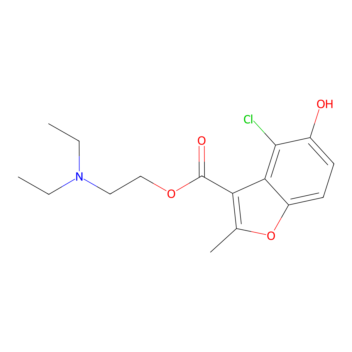 3-Benzofurancarboxylic acid, 4-chloro-5-hydroxy-2-methyl-, 2-(diethylamino)ethyl ester molecular structure, CAS 114829-23-1