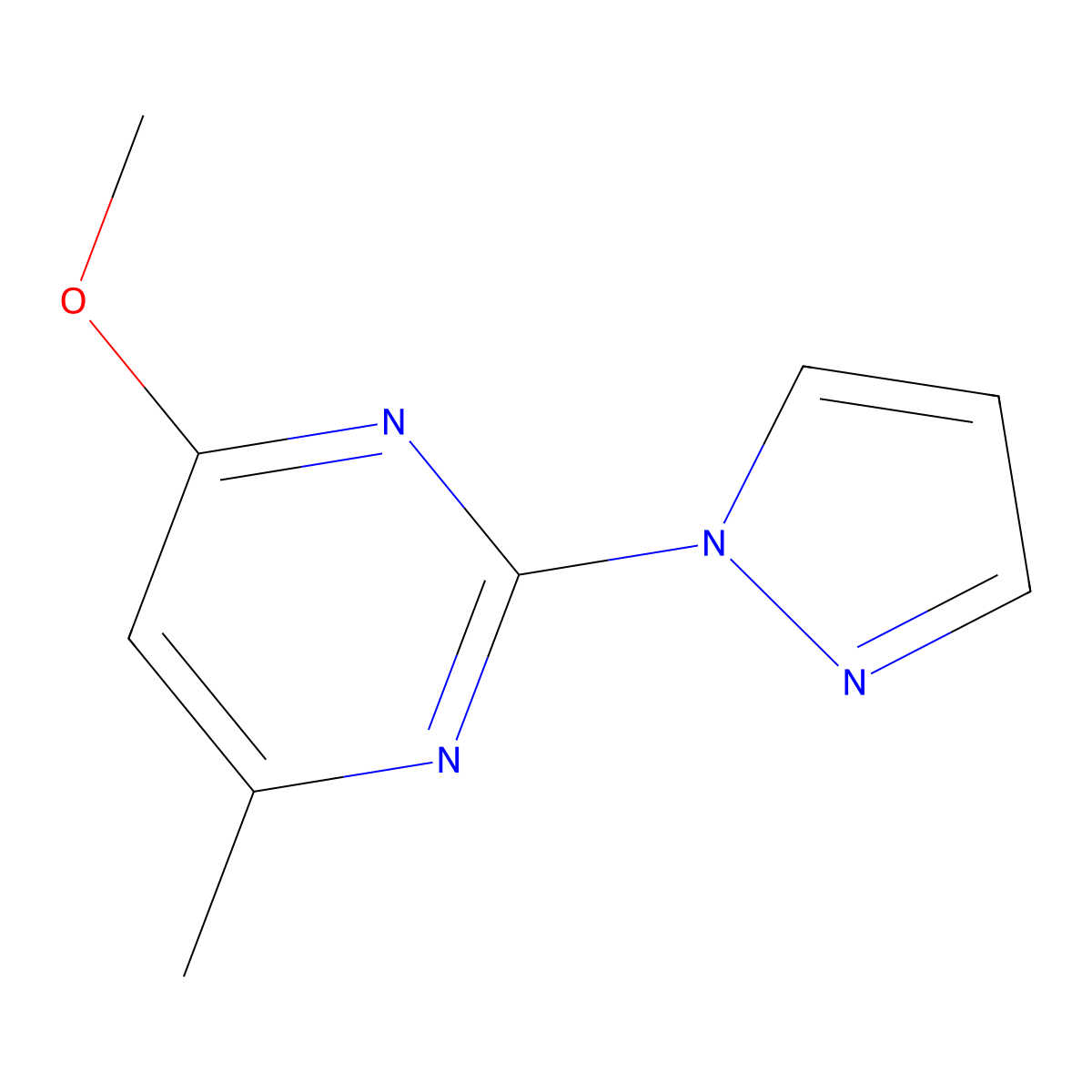 Pyrimidine, 4-methoxy-6-methyl-2-(1H-pyrazol-1-yl)- molecular structure, CAS 114833-96-4
