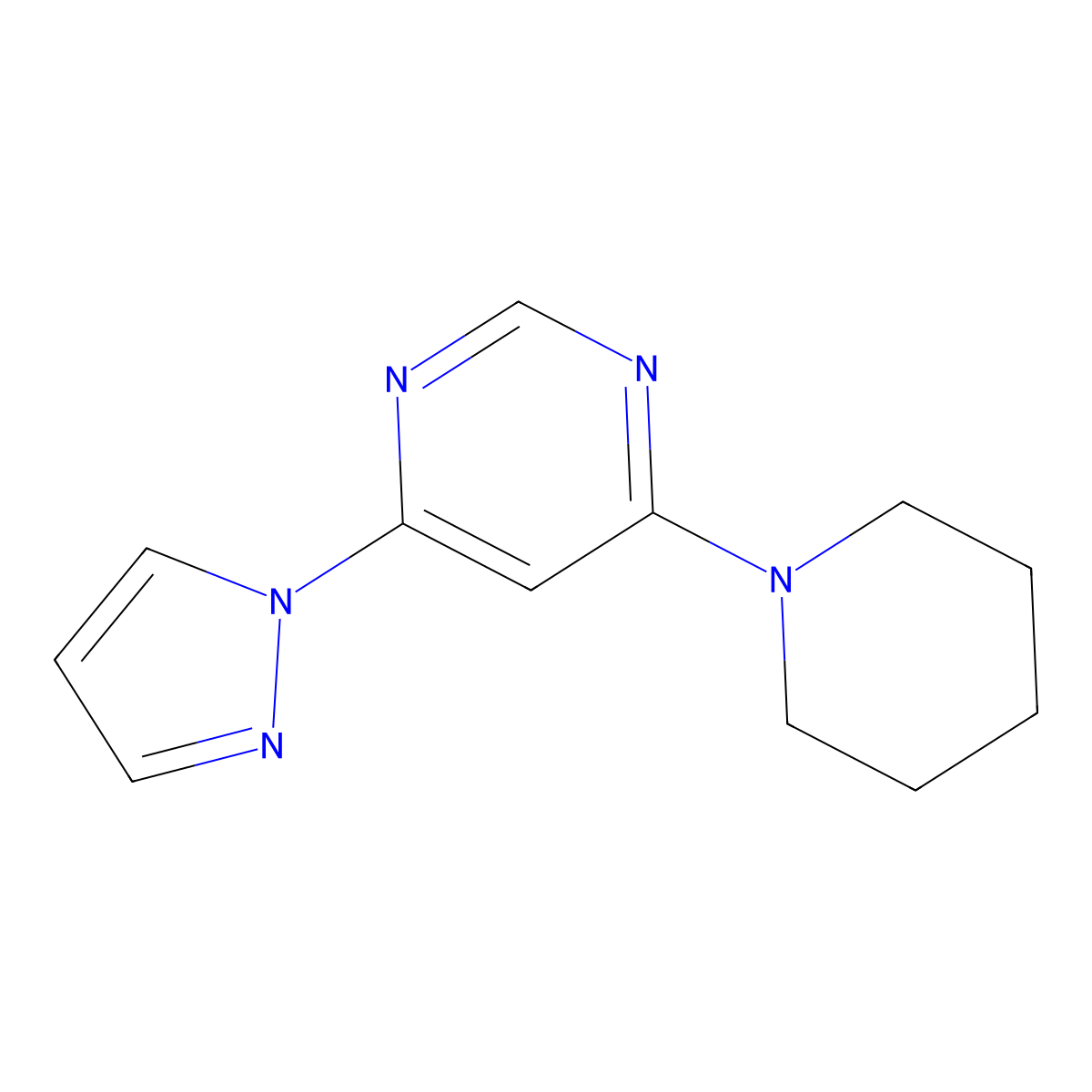 4-(piperidin-1-yl)-6-(1H-pyrazol-1-yl)pyrimidine molecular structure, CAS 114834-08-1