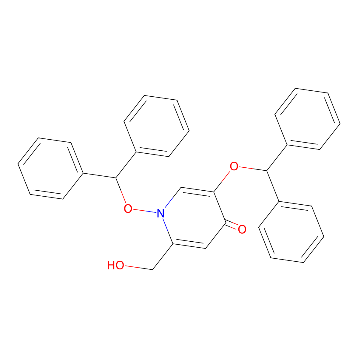 4(1H)-Pyridinone, 1,5-bis(diphenylmethoxy)-2-(hydroxymethyl)- molecular structure, CAS 114875-63-7