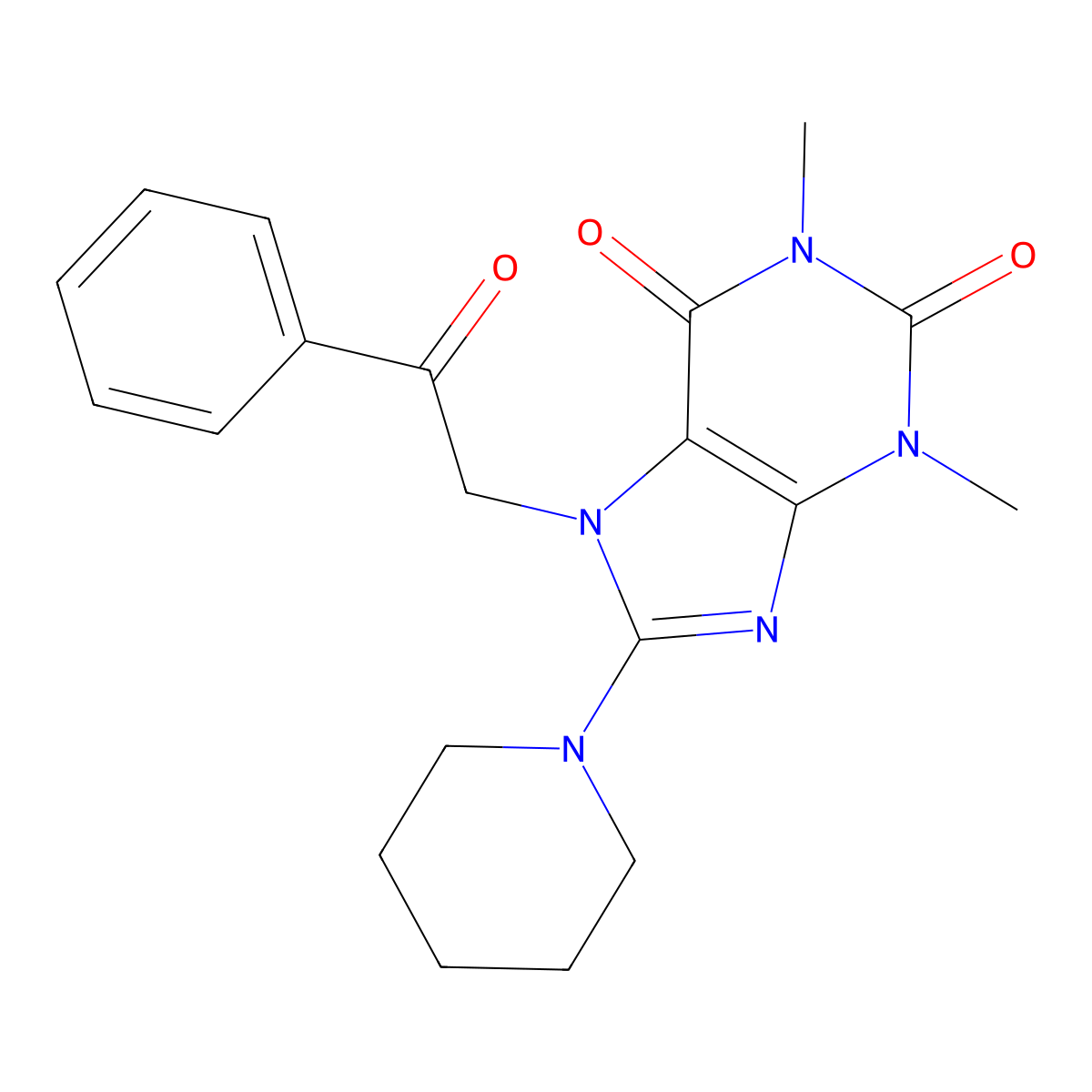 1,3-Dimethyl-7-(2-oxo-2-PH-ET)-8-(1-piperidinyl)-3,7-dihydro-1H-purine-2,6-dione molecular structure, CAS 114890-70-9