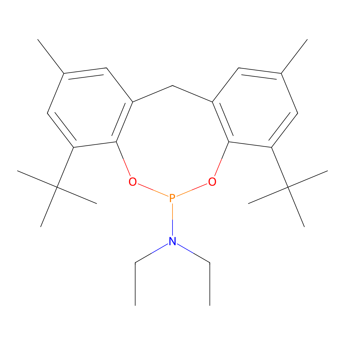 N6,N6-diethyl-4,8-di(tert-butyl)-2,10-dimethyl-12H-dibenzo[d,g][1,3,2]dioxaphosphocin-6-amine molecular structure, CAS 114906-38-6