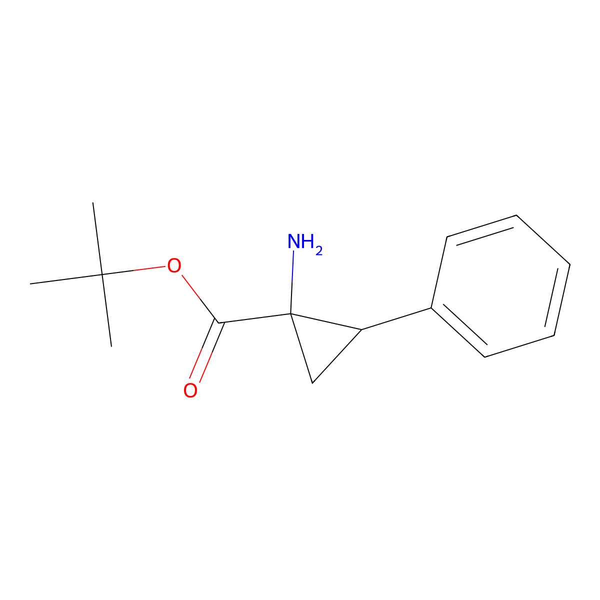rac-tert-butyl (1R,2S)-1-amino-2-phenylcyclopropane-1-carboxylate molecular structure, CAS 1149370-22-8
