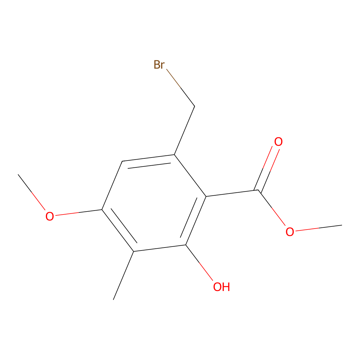 Methyl 6-(bromomethyl)-2-hydroxy-4-methoxy-3-methylbenzoate molecular structure, CAS 114973-01-2