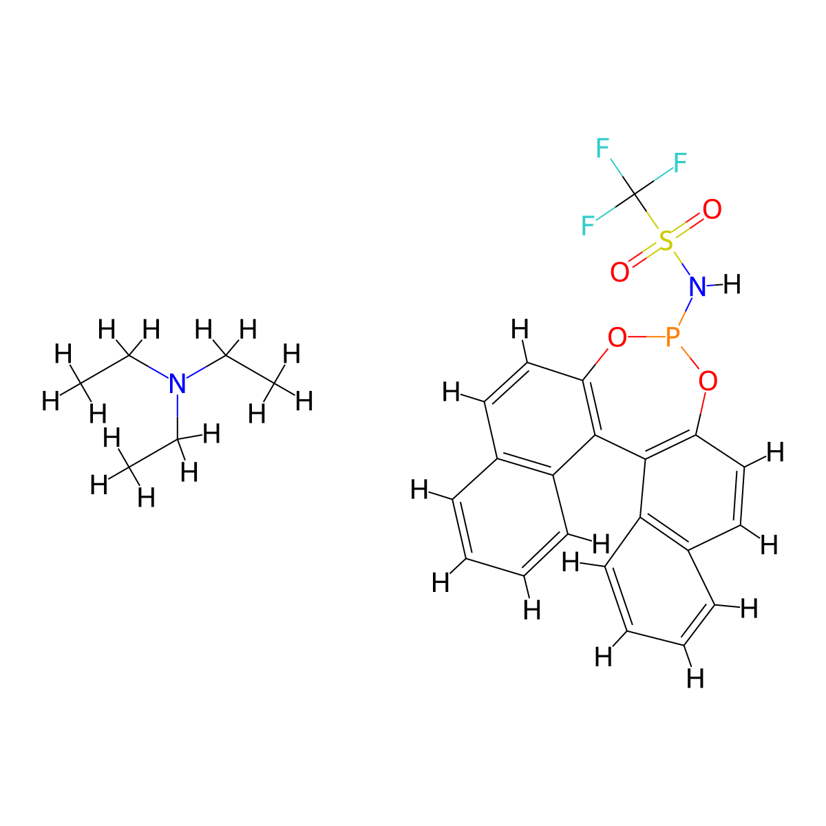 N-((11bR)-Dinaphtho[2,1-d:1',2'-f][1,3,2]dioxaphosphepin-4-yl)-1,1,1-trifluoromethanesulfonamide triethylamine salt molecular structure, CAS 1150111-92-4